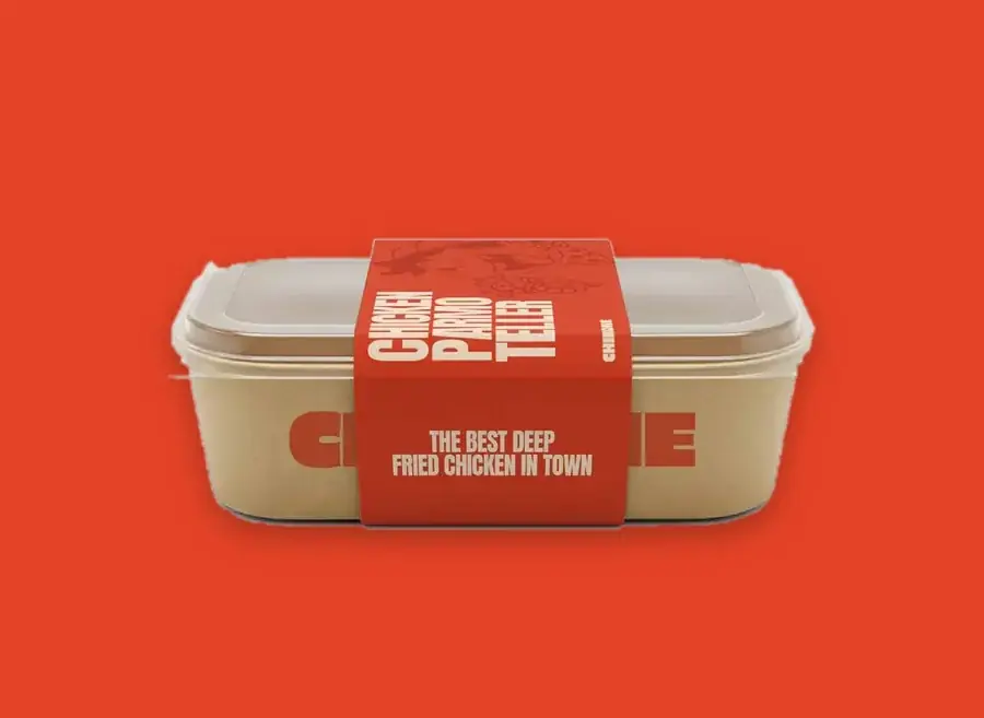 Takeaway-Schale mit Deckel und Banderole